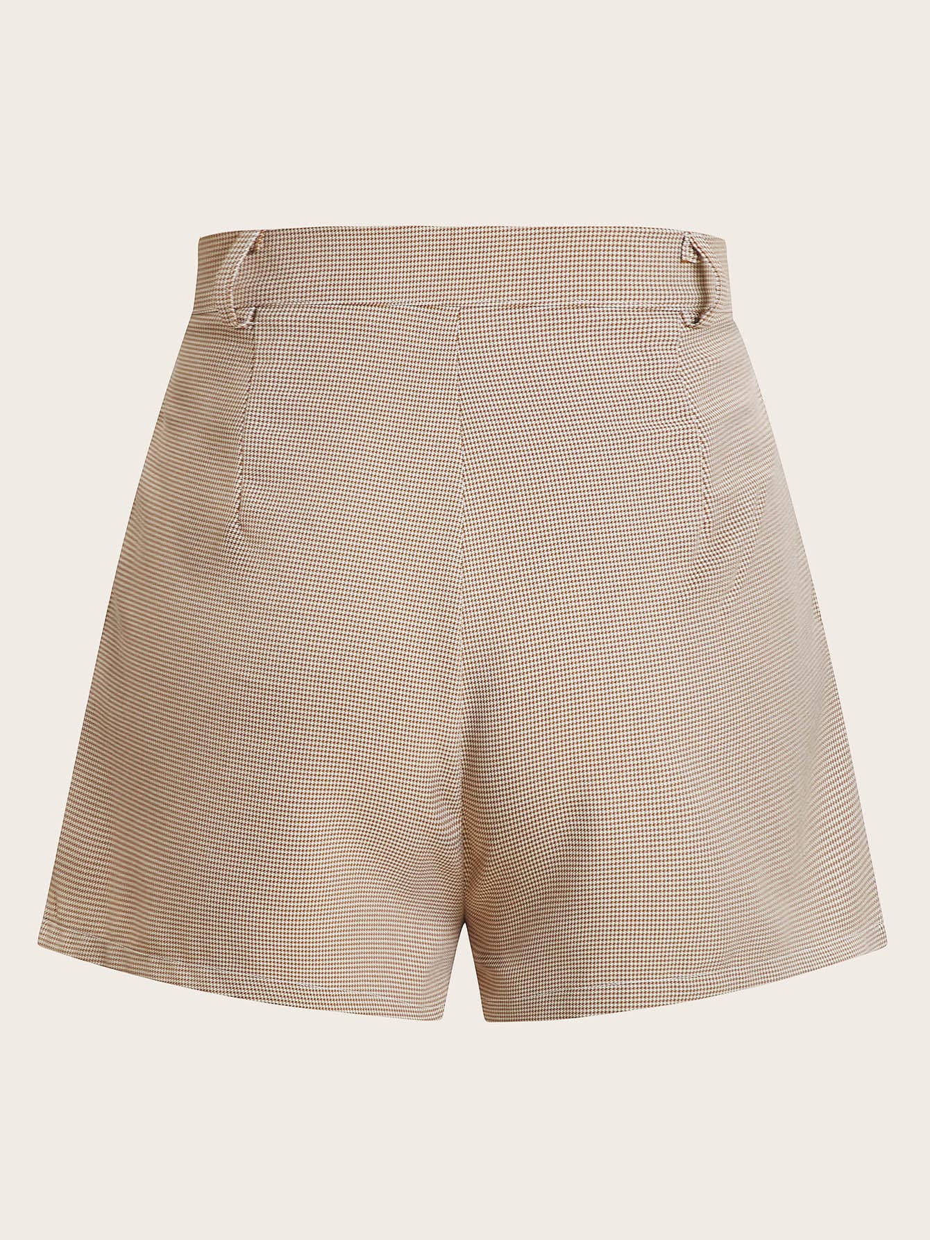 Foldover Pleated Front Houndstooth Shorts