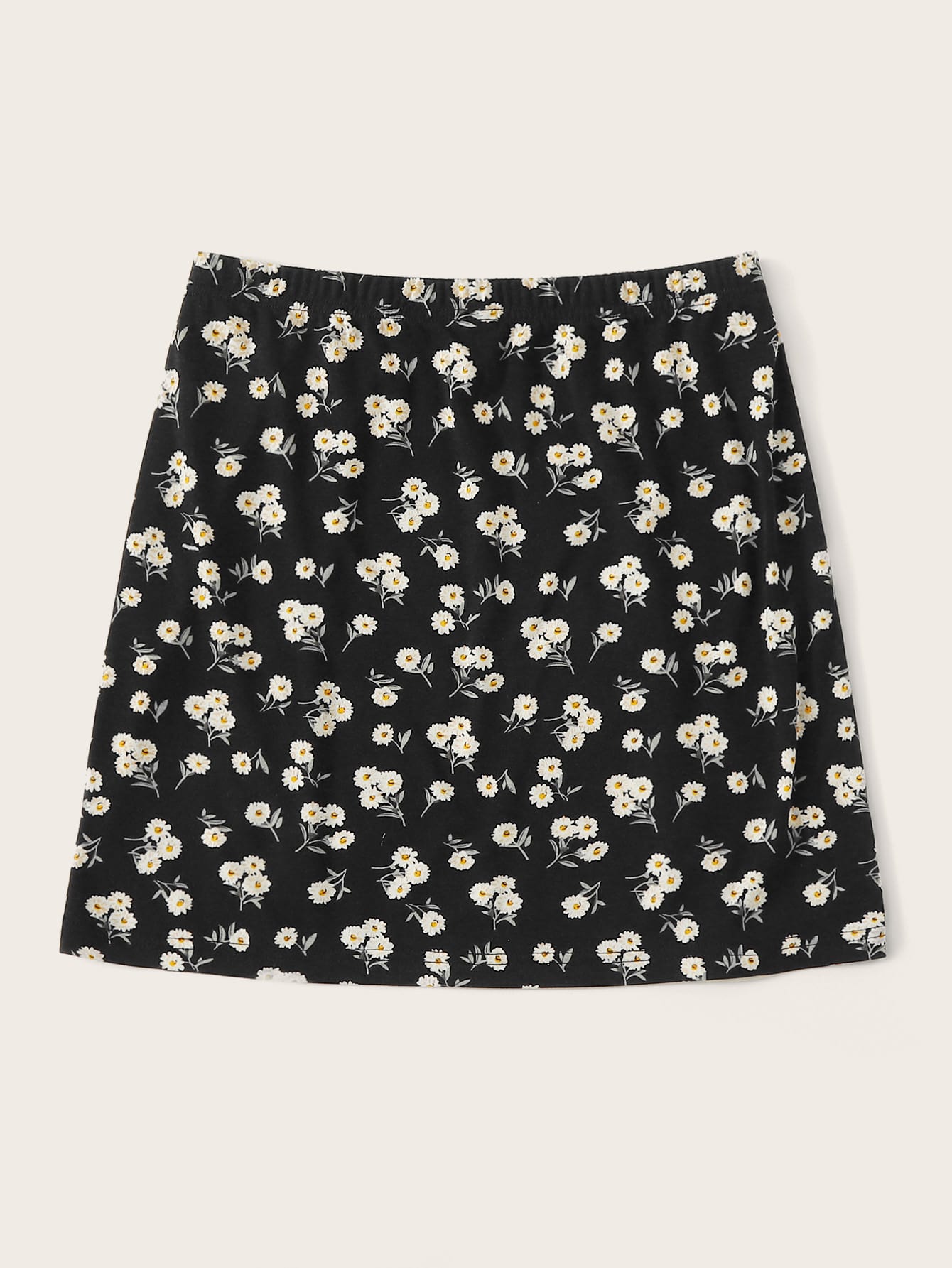Slit Hem Ditsy Floral Print Skirt