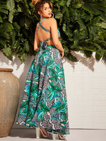 O-ring Detail Open Back Snakeskin and Tropical Dress