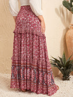 Tie Waist Ruffle Trim Floral Print Skirt