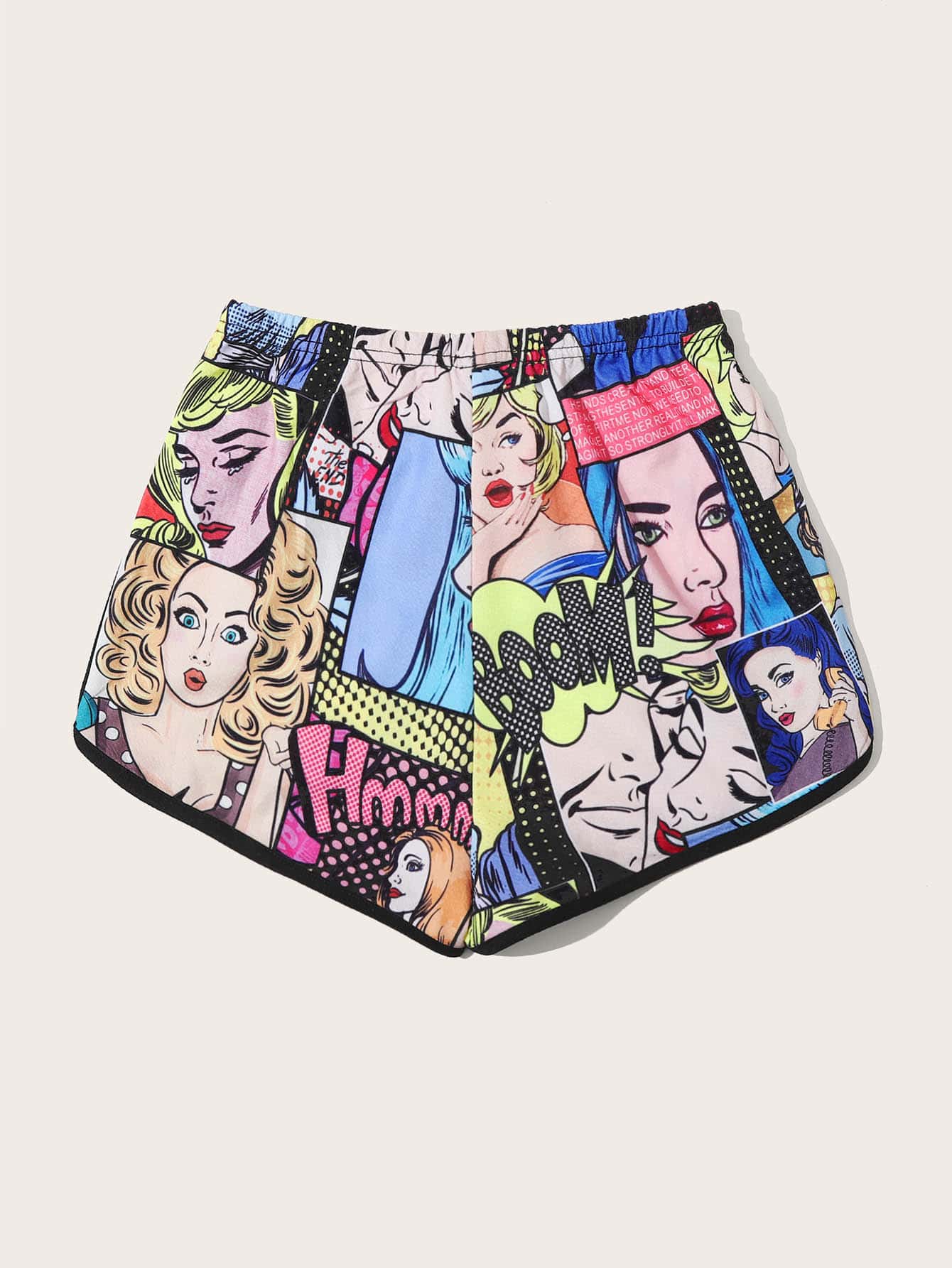 Pop Art Print Tie Waist Dolphin Shorts