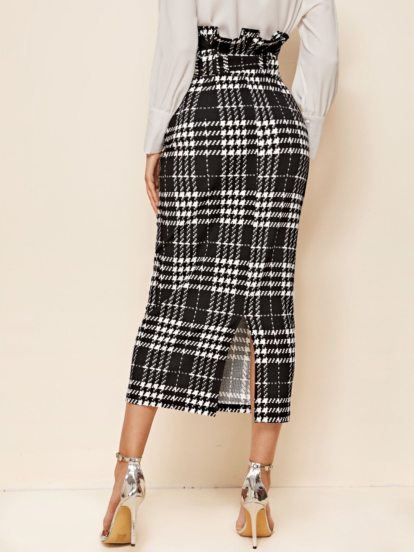 Paperbag Waist Self Belted Plaid Skirt