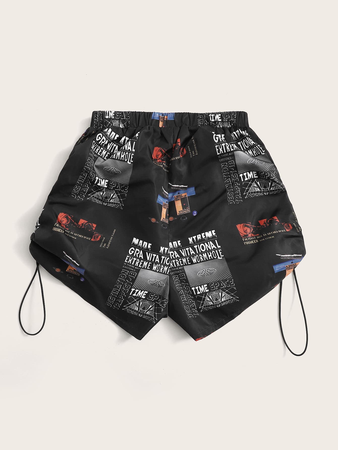 Tie Front Drawstring Slogan & Graphic Print Shorts