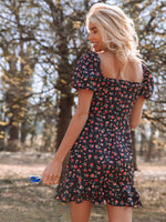 Layered Ruffle Hem Ditsy Floral Print Dress