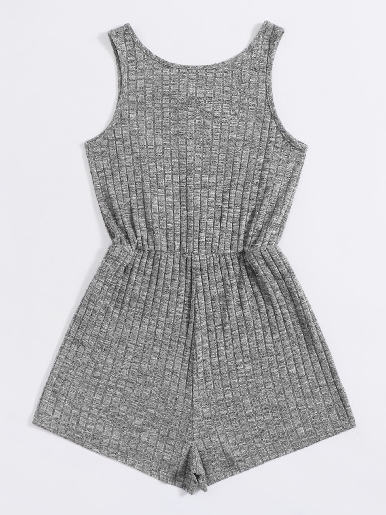 Tie Front Heather Gray Tank Romper