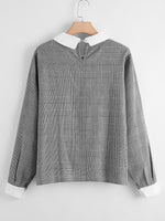 Plus Plaid Contrast Collar Keyhole Back Blouse