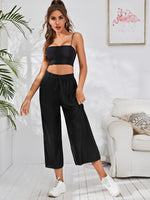 Drawstring Pleated Wide Leg Pants