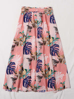 Paperbag Waist Belted Tropical Print Skirt