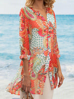 Loose Long Sleeve Shirt Collar Ethnic Vacation Regular Blouse
