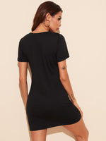 V-neck Cuffed Sleeve Twist Detail Dress