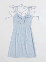 Allover Plants Print Tie Shoulder Ruched Bust Cami Dress