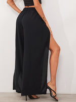 Fringe Knot Waist Wide Leg Wrap Split Thigh Pants