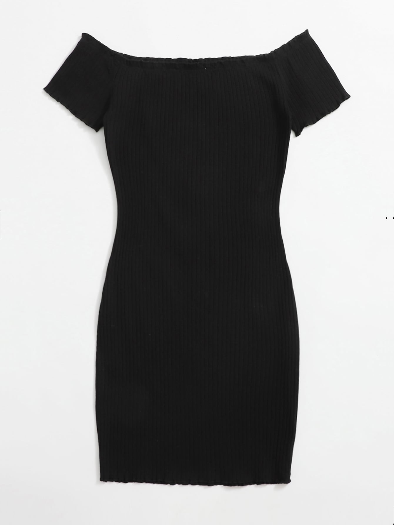 Lettuce Trim Embroidery Letter Bardot Dress