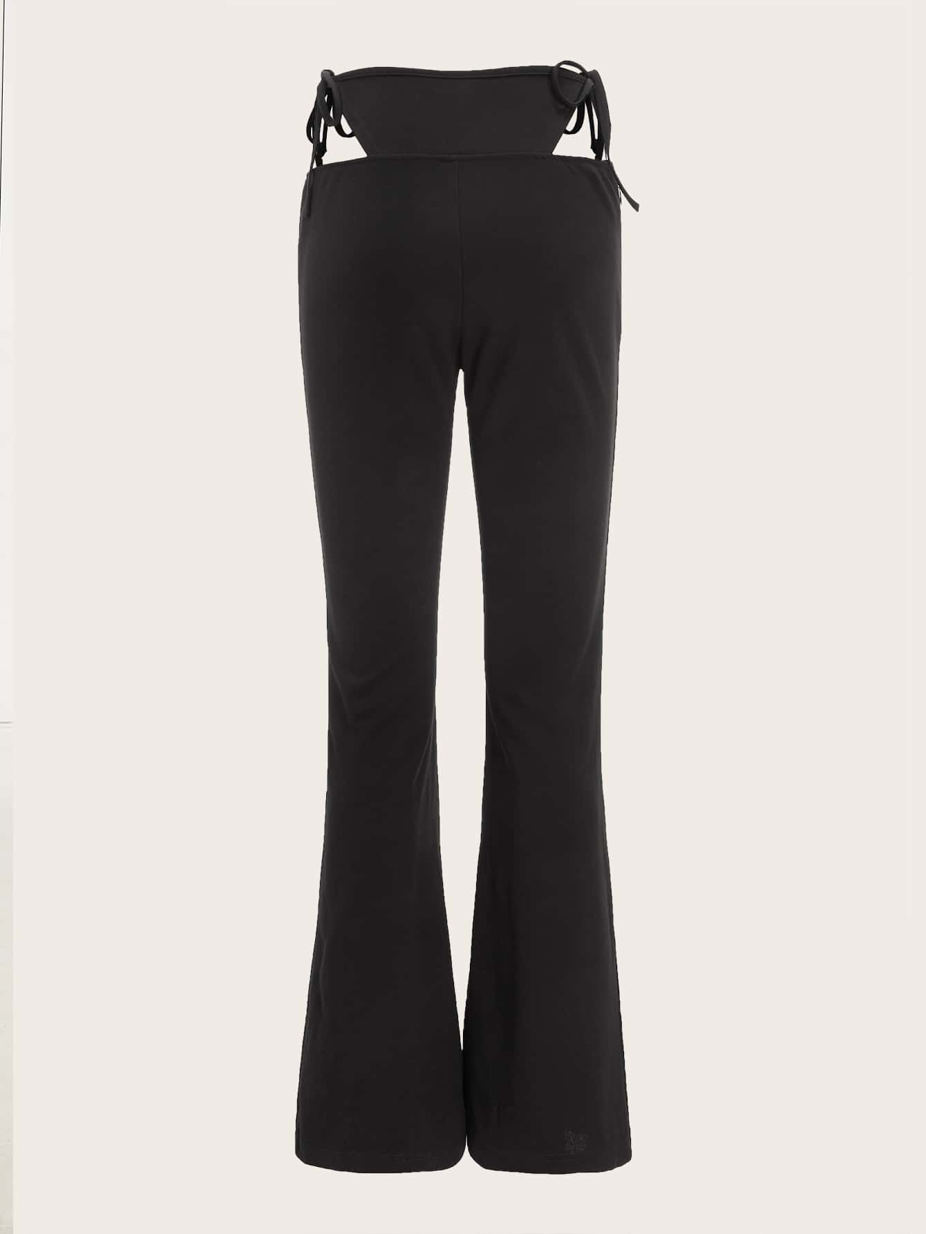 Cutout Tie Waist Flare Leg Pants