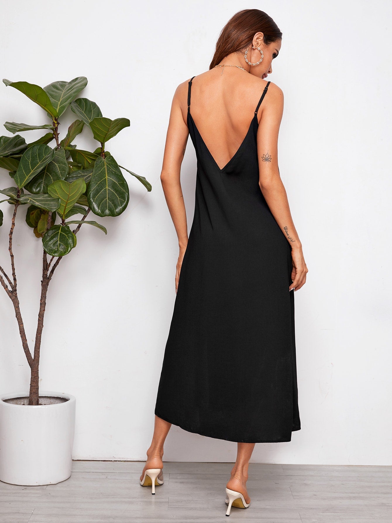 Split Thigh Backless Slip Dress