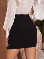 Zipper Back Embroidery Detail Bodycon Skirt