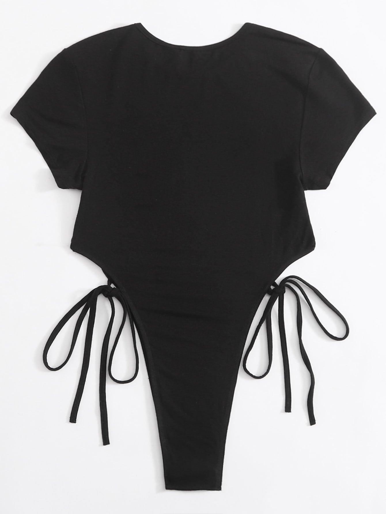 Chinese Letter & Dragon Print Self-Tie High Cut Bodysuit