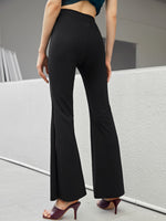 Overlap Waist Split Thigh Flare Leg Pants