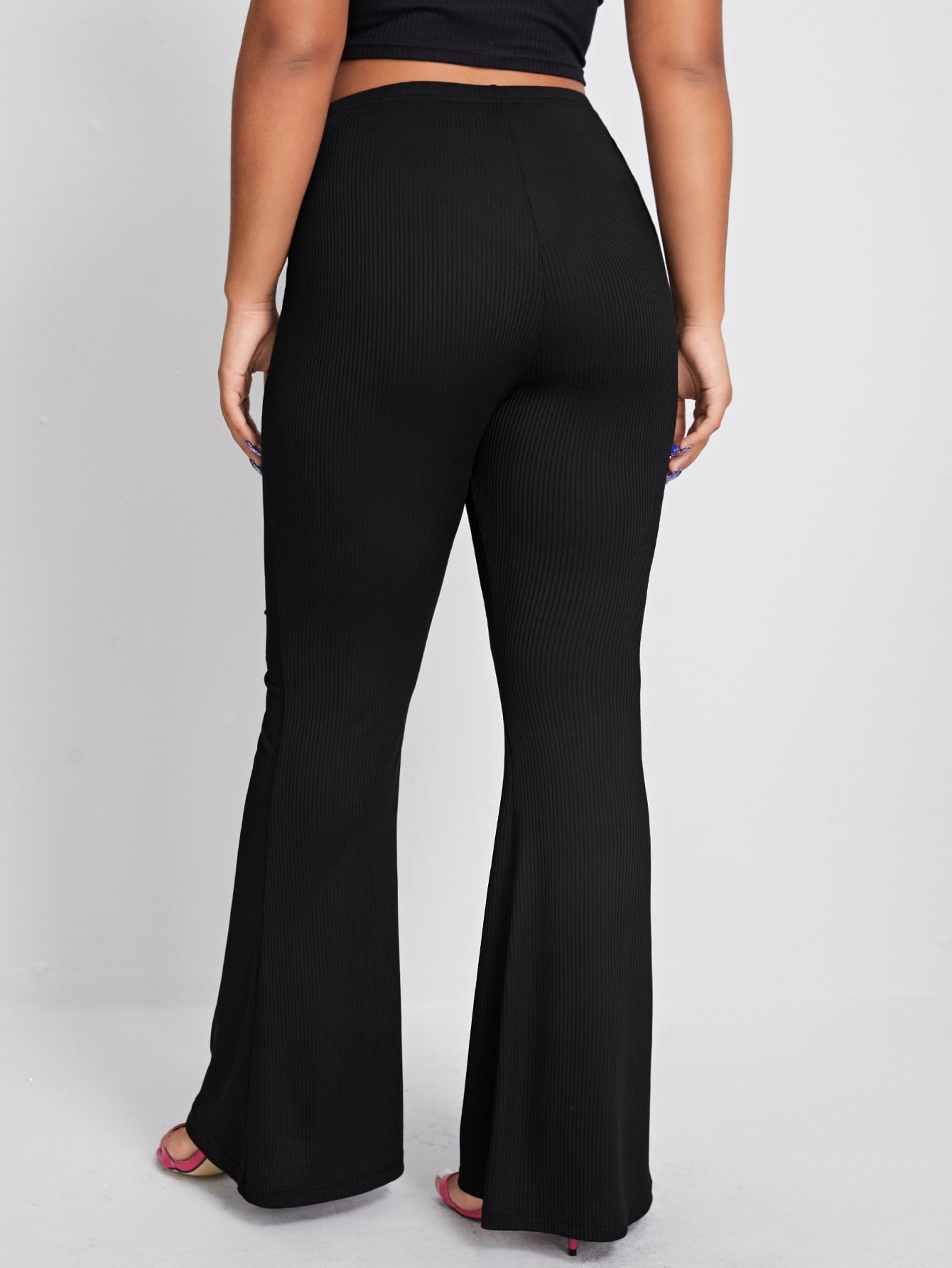 Plus Solid Rib-knit Flare Leg Pants