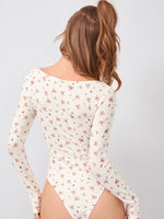 Ditsy Floral Print Rib-knit Tee Bodysuit