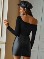 Slit Hem PU Leather Skirt