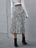 Zebra Stripe Tie Side Ruffle Hem Skirt