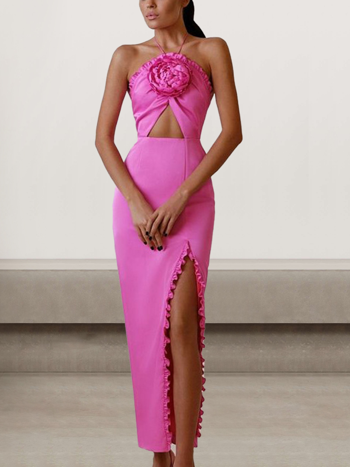 Sexy Sleeveless Halter Plain Tight Maxi Dress