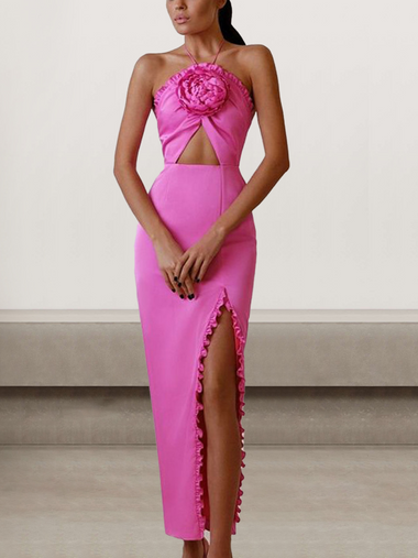 Sexy Sleeveless Halter Plain Tight Maxi Dress