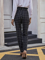 Knotted Paperbag Waist Grid Print Pants