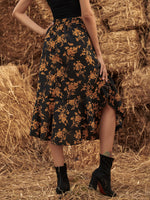 Floral Print Ruffle Hem Skirt Without Belt