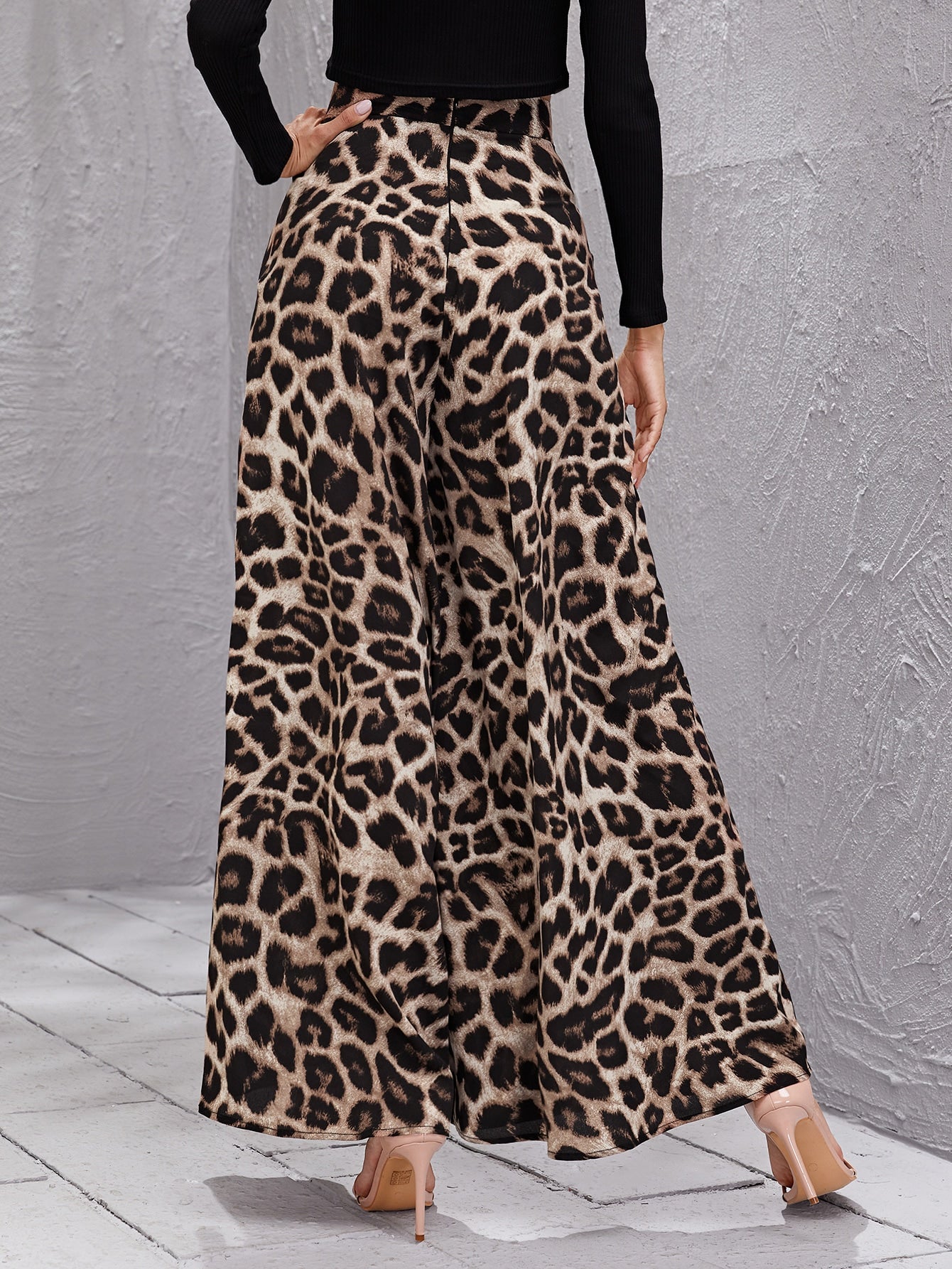 High Waist Leopard Wide Leg Pants