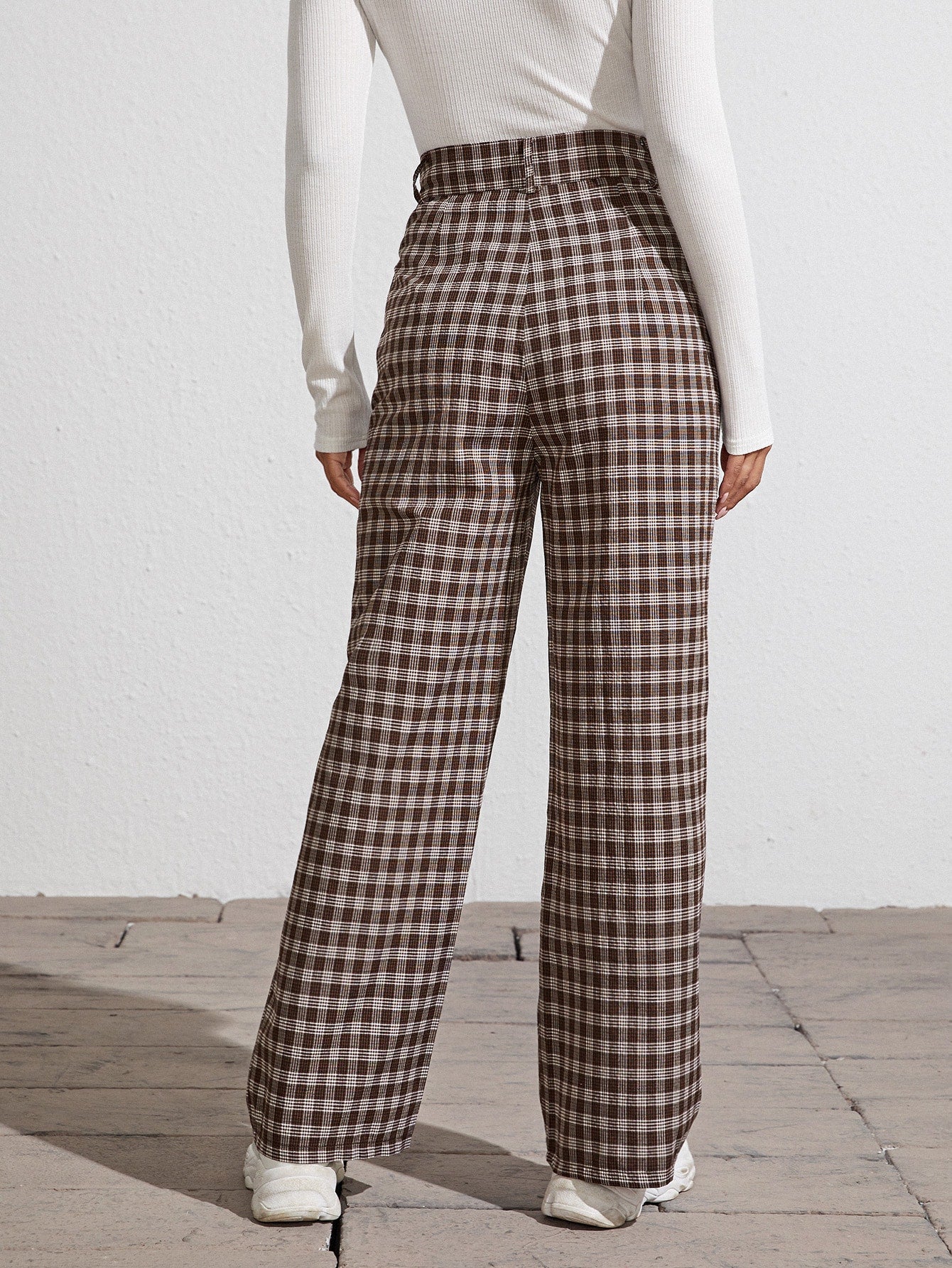 High Waist Plaid Wide Leg Pants
