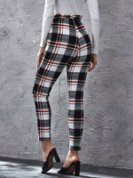 Paperbag Waist Tie Front Plaid Pants