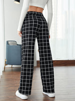 Elastic Waist Grid Print Pants