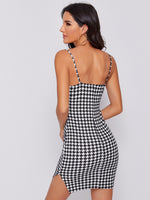 Split Side Houndstooth Slip Dress