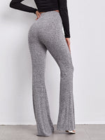 Tie Waist Rib-knit Flare Leg Pants