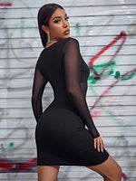 Scoop Neck Sheer Mesh Insert Bodycon Dress
