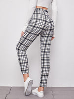 Paperbag Waist Knot Front Plaid Pants