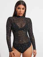Galaxy Mock Neck Mesh Bodysuit Without Bra