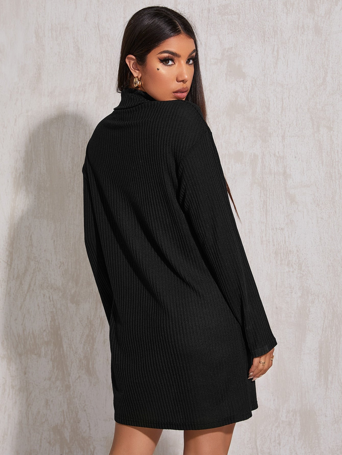 High Neck Rib-knit Dress Without Bag