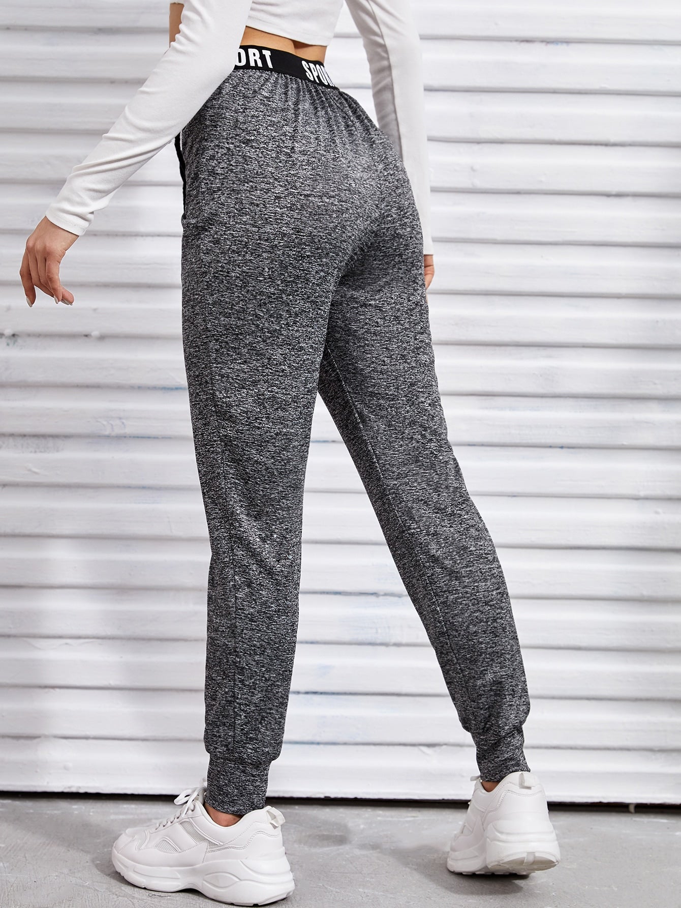 Knotted Letter Tape Waist Marled Joggers