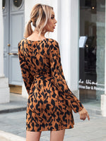 Keyhole Back Allover Print Belted Dress