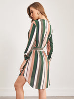 Notch Neck Rolled Tab Sleeve Dip Hem Dress
