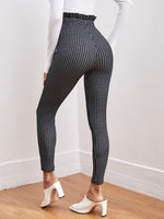 Tie Front Paperbag Waist Plaid Skinny Pants