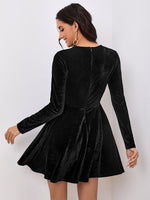 Solid Zip Back Velvet Dress Without Belt