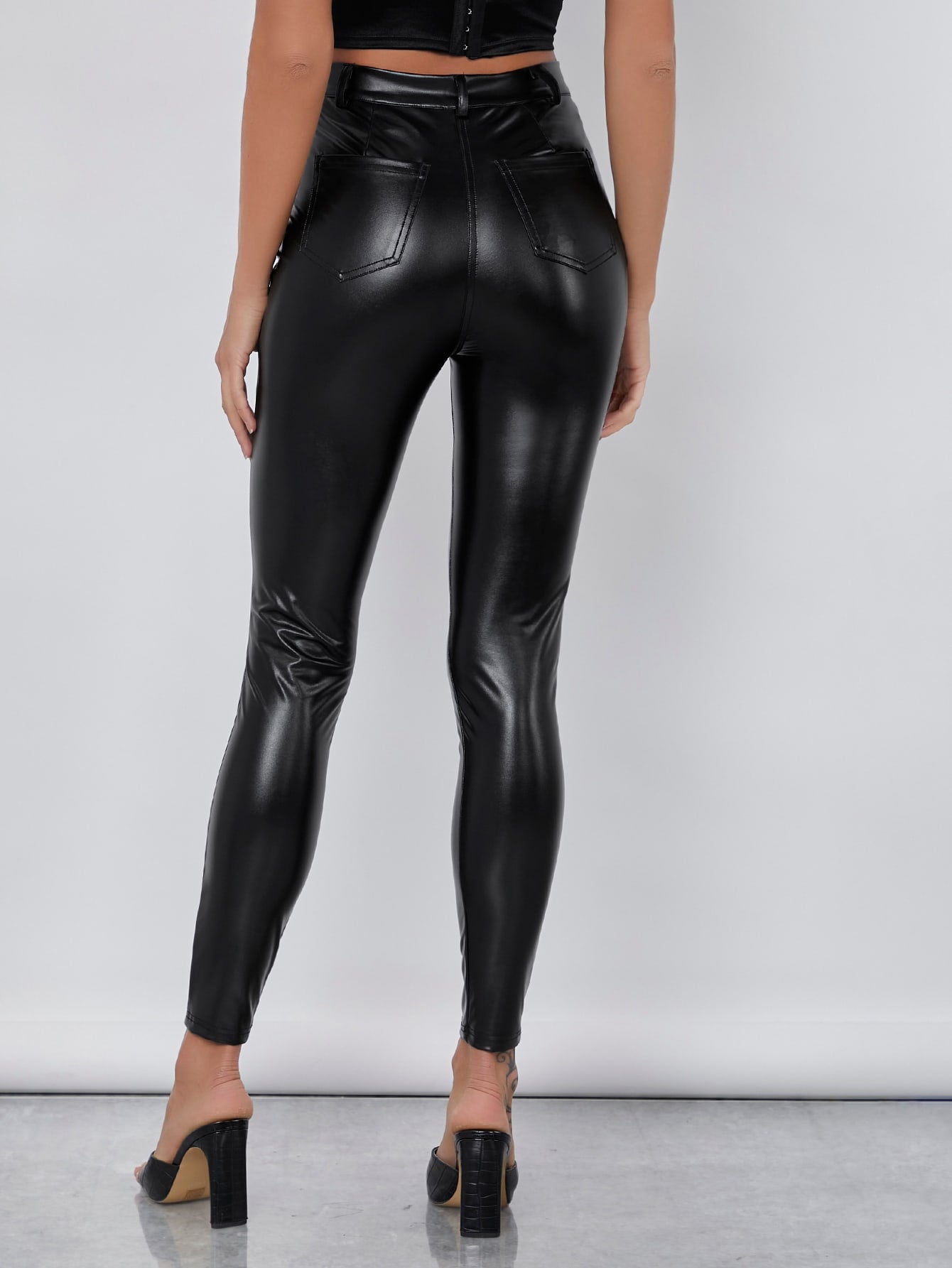 High Waist PU Leather Skinny Pants