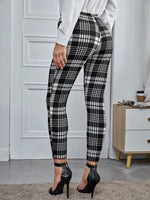 Plaid Elastic Waist Skinny Pants