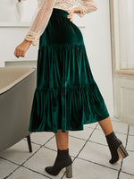 SBetro Elastic Waist Ruffle Hem Velvet Skirt