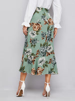 Floral Ruffle Trim Belted Skirt