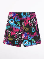 Letter and Cartoon Graphic Biker Shorts